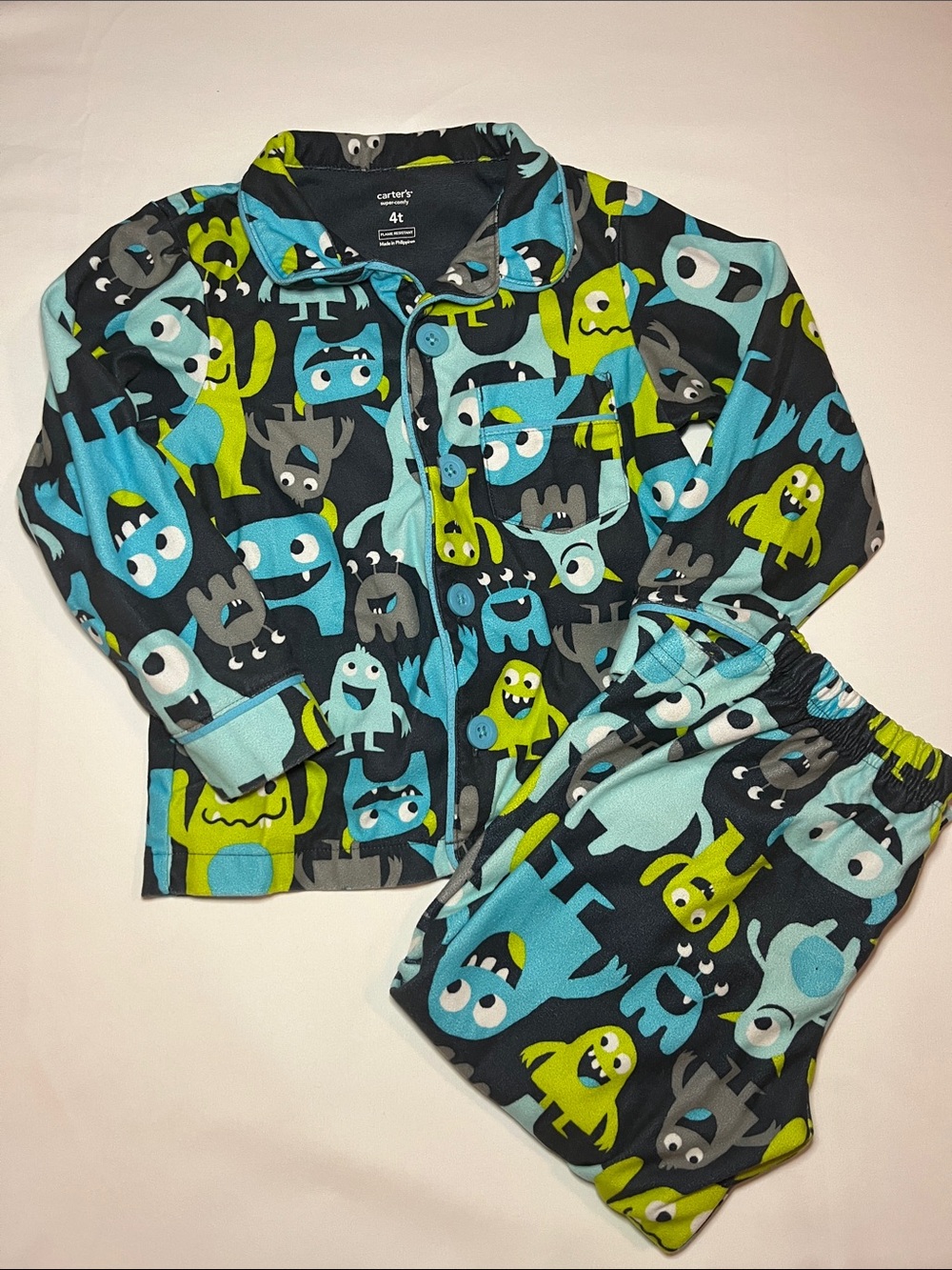 Carter's Kids Monster Print Pajama Set - Blue, Green, Gray